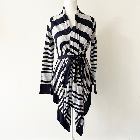 Anthropologie Sweaters - Anthropologie Moth | Grey/Blue/Yellow Striped Tie Waist Cardigan *NWT*